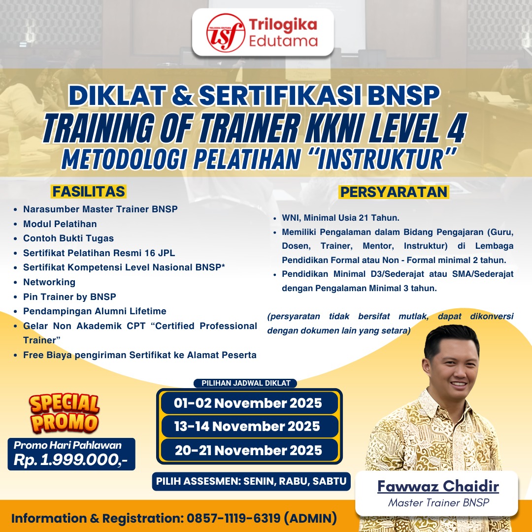 SPECIAL PROMO HARI PAHLAWAN DIKLAT DAN SERTIFIKASI TOT LEVEL 4 ONLINE!!!